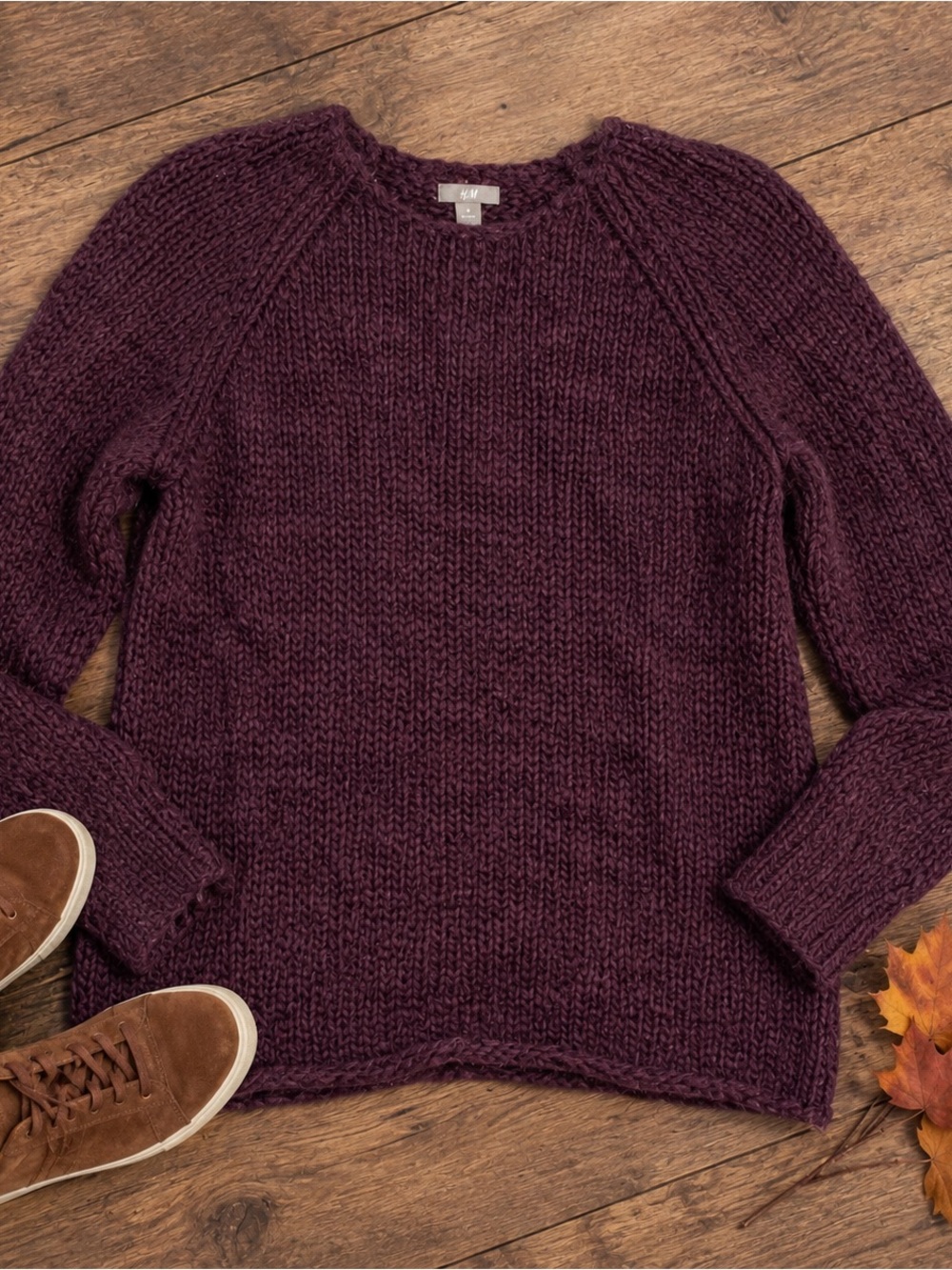 J. Jill Wool Alpaca blend chunky pullover sweater eggplant purple large #ZZ